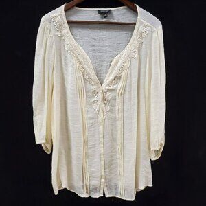 Spense Womens Sheer Gauzy Cottagecore Top‎ Size 1X Ivory Bohemian Lightweight